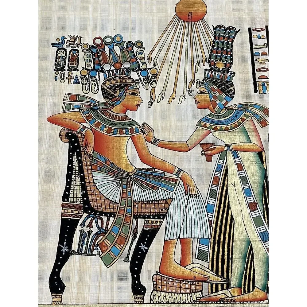 Rare Authentic Ancient Egyptian Papyrus-King Tutankhamun & his Wife Ankhesenamun